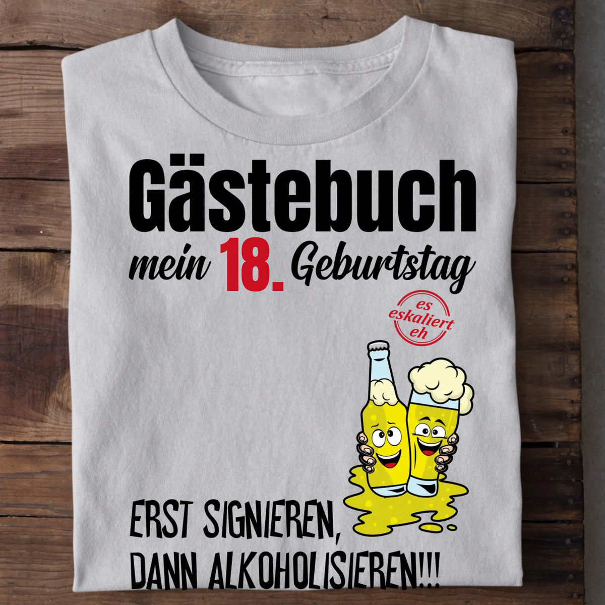 Gästebuch Geburtstags T-Shirt mit Alter – Variante mit Bier-Motiv in Weiß