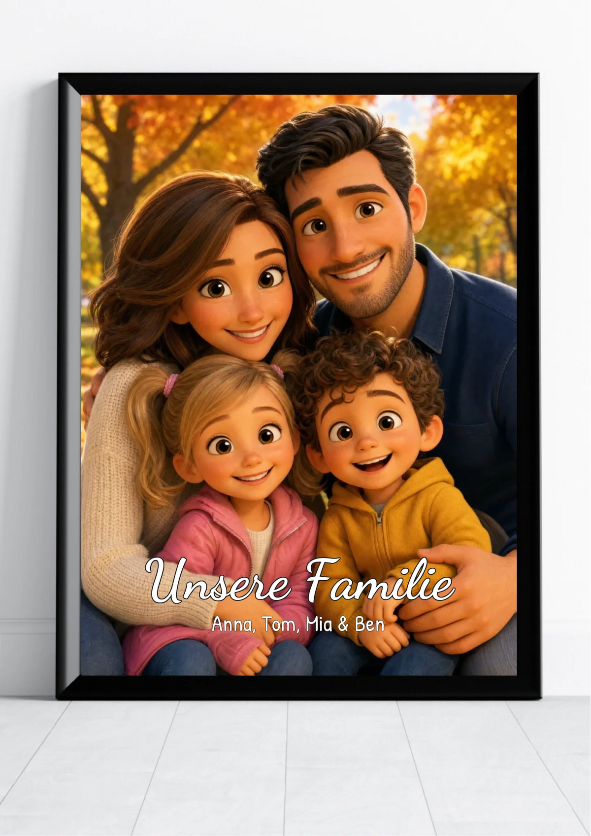 Familienposter im 3D-Animationsstil nach Foto – Cartoon Portrait personalisiert, 2 KI-Stile