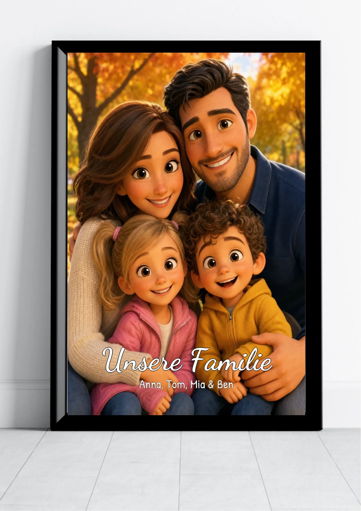 Familienposter im 3D-Animationsstil nach Foto – Cartoon Portrait personalisiert, 2 KI-Stile