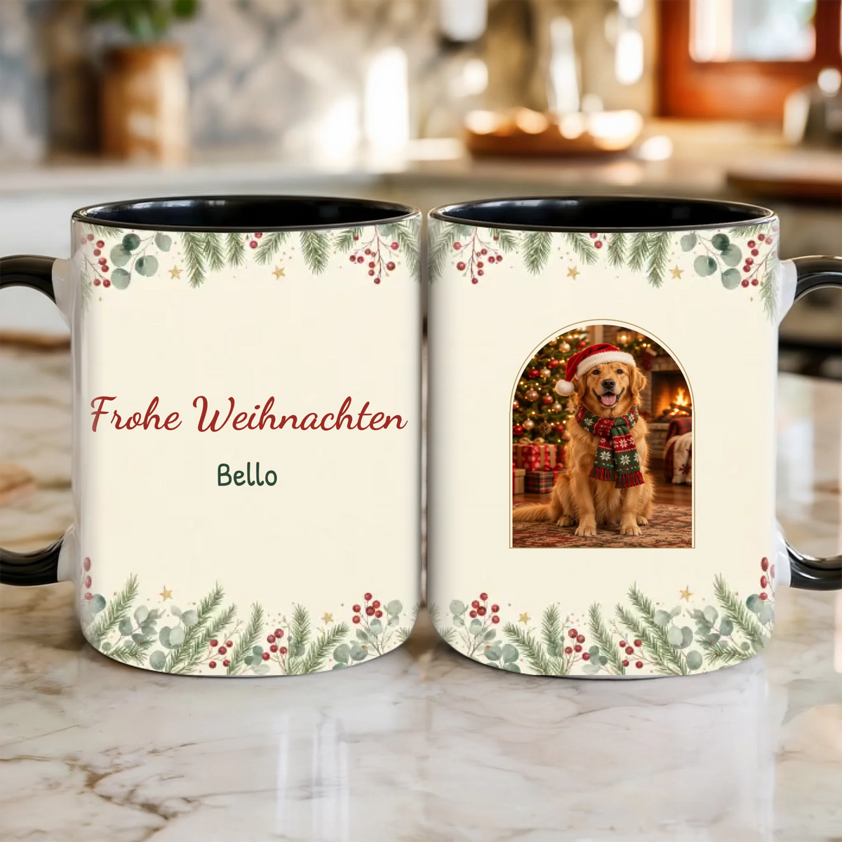 Weihnachtstasse Haustier nach Foto – im Weihnachtsoutfit