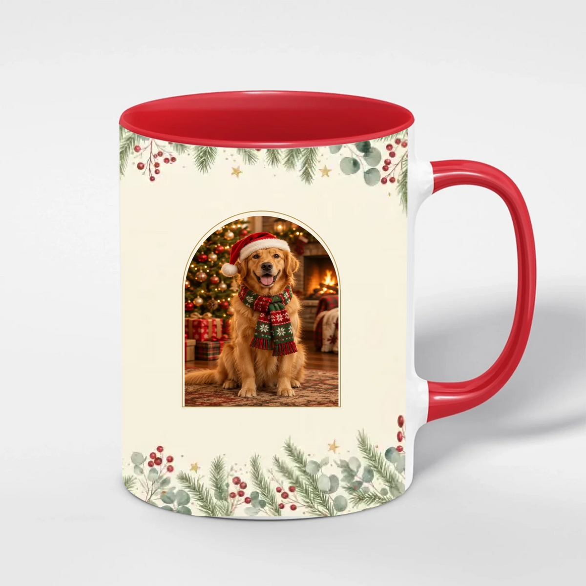 Weihnachtstasse Haustier nach Foto – im Weihnachtsoutfit