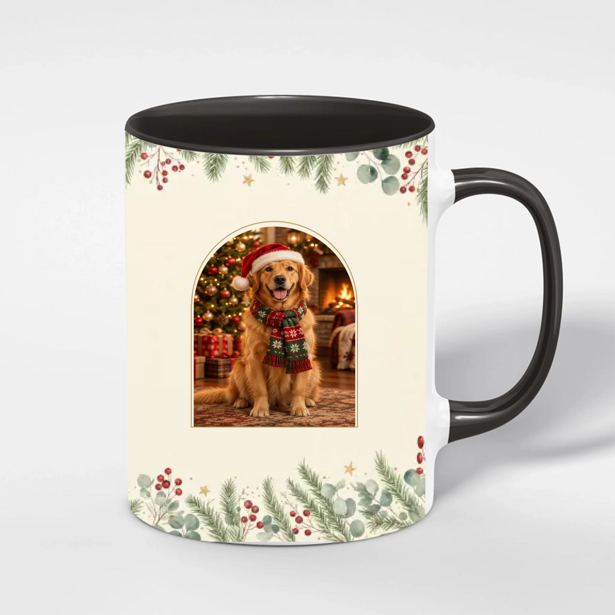 Weihnachtstasse Haustier nach Foto – im Weihnachtsoutfit