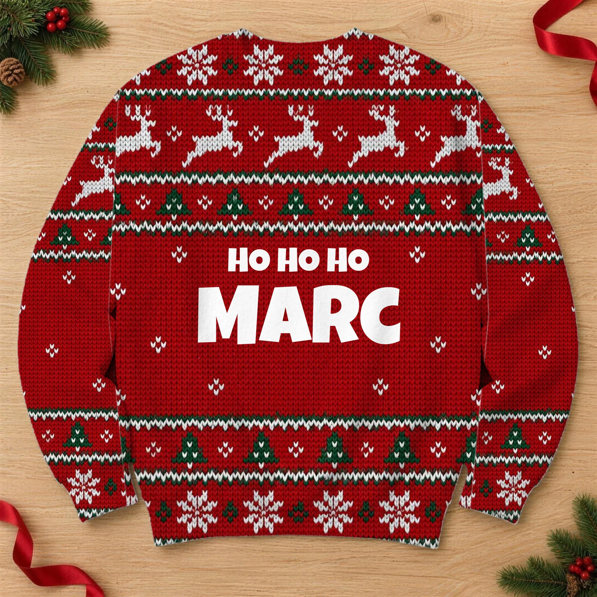 Personalisierter Ugly Christmas Sweater mit Namen – Weihnachtspullover All-Over-Print