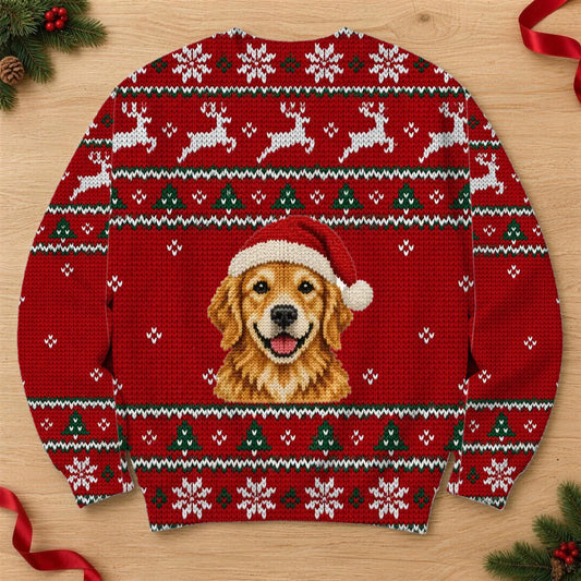 Ugly Christmas Sweater mit Haustier-Foto – personalisierter Weihnachtspullover mit gestricktem Hund oder Katze