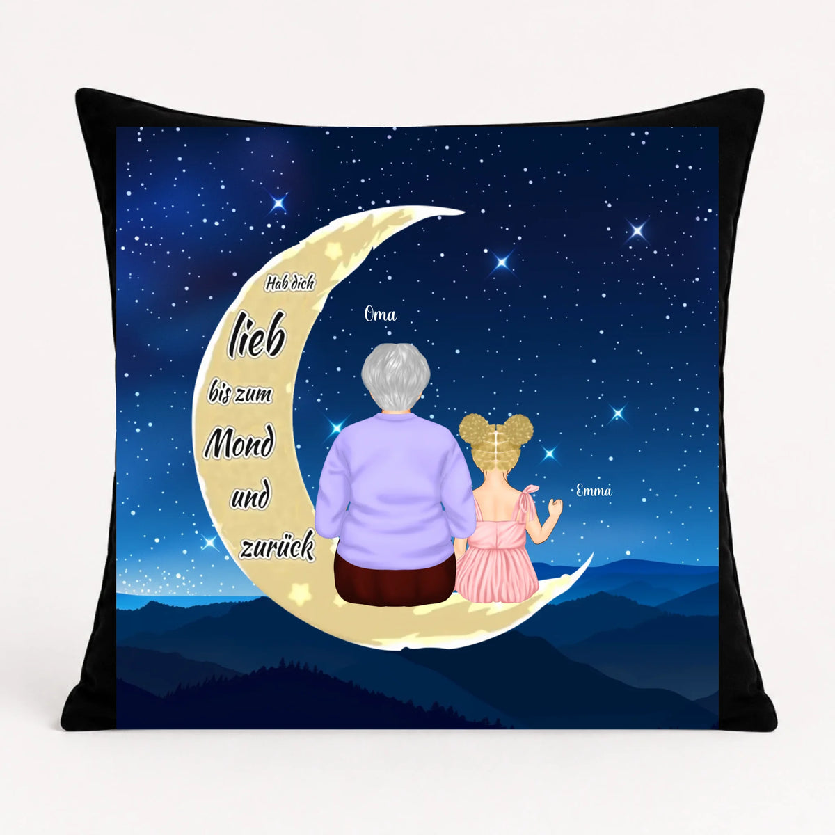 Kissen Bis zum Mond und zurück – Oma & Enkel personalisiert
