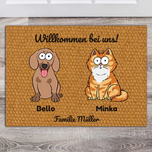 Personalisierte Hunde & Katzen Fußmatte mit Rasse und Namen vor der Haustür