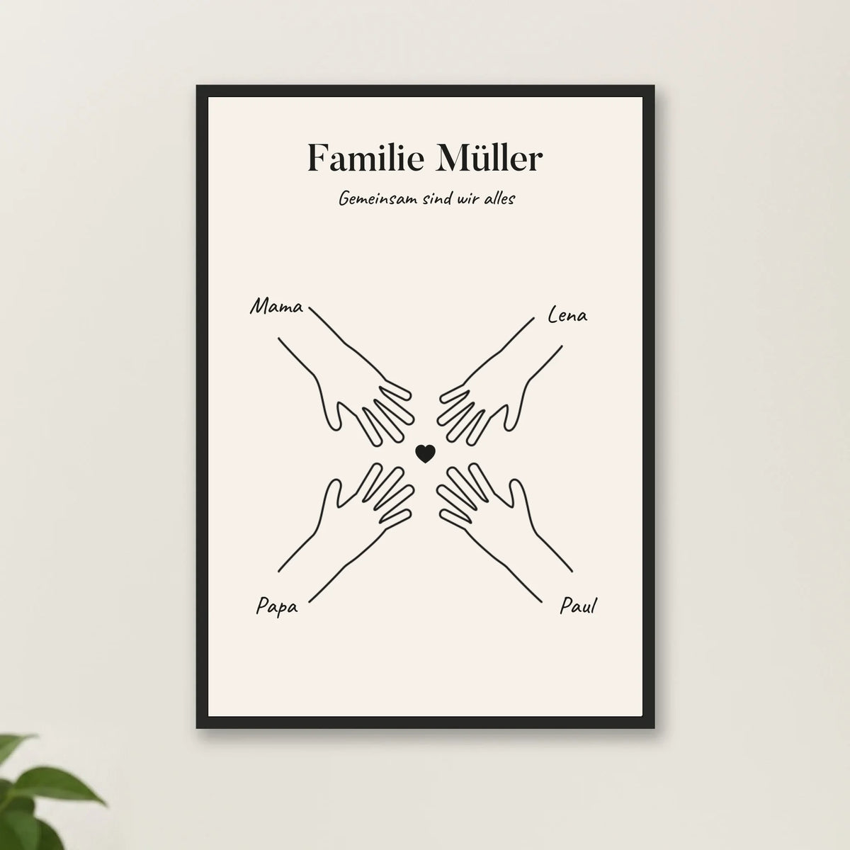 Personalisiertes Poster Hände mit Namen im Hochformat mit Rahmen