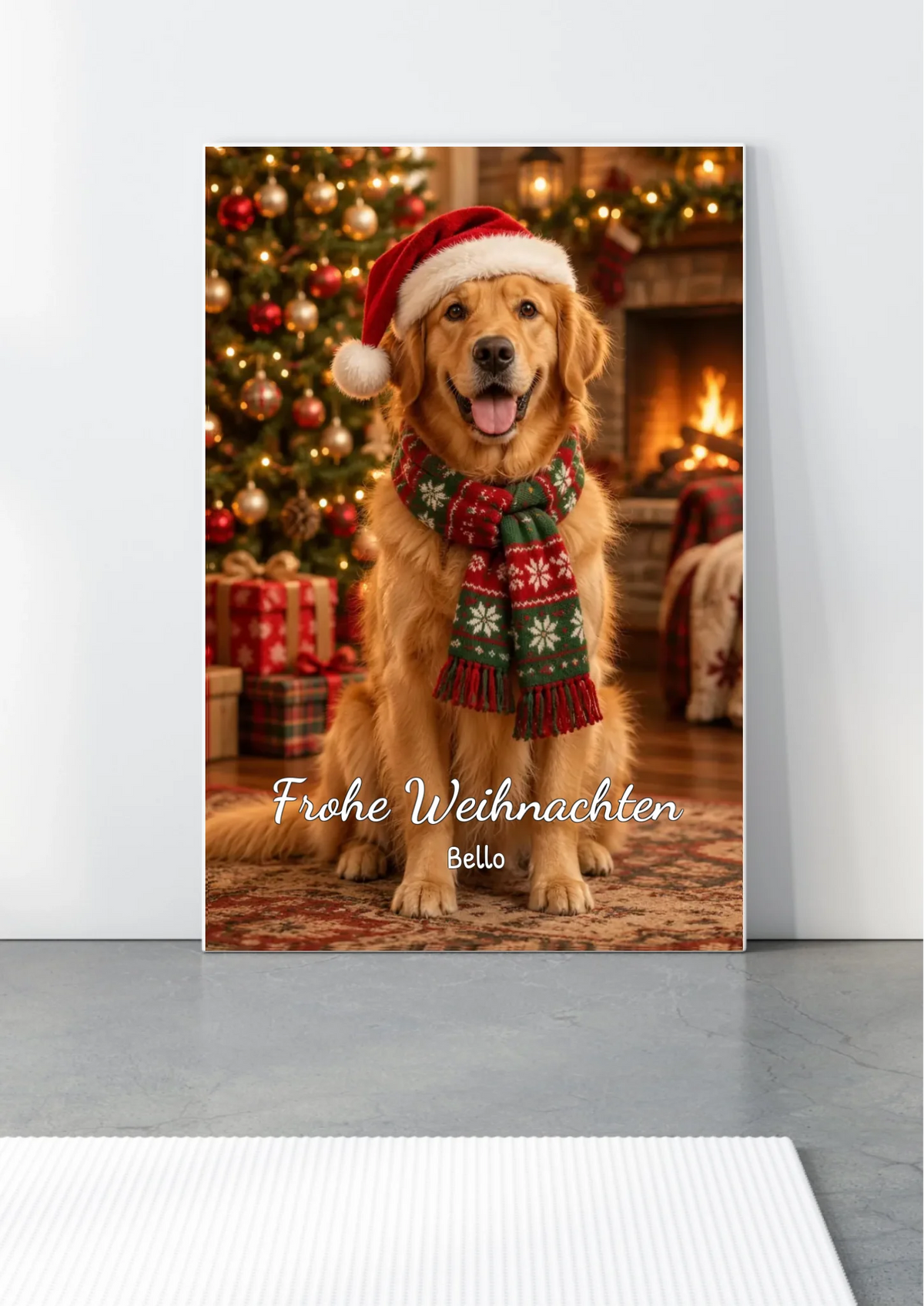Haustier Weihnachts-Leinwand mit Foto und Namen – angelehnt, seitliche Ansicht des Keilrahmens