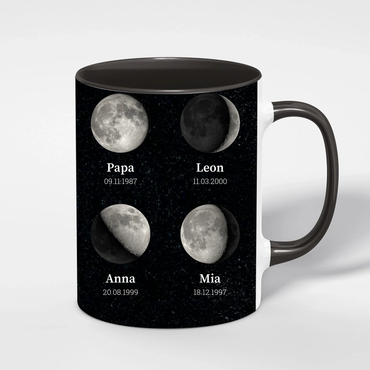 Mondphasen Tasse für Papa personalisiert – Innenfarbe Schwarz