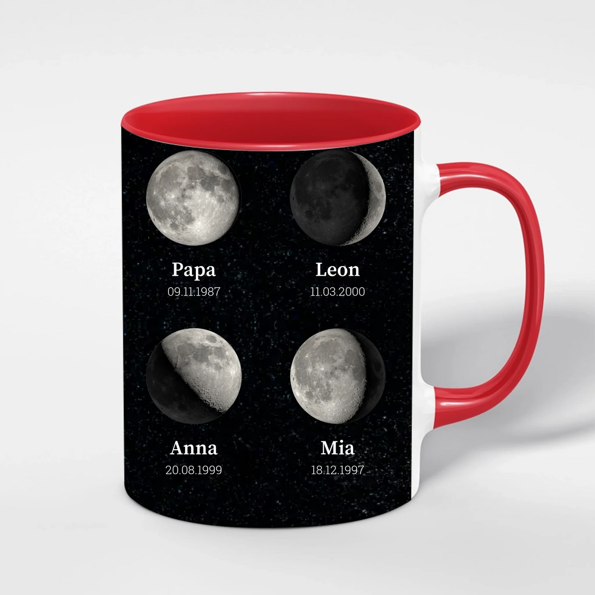 Mondphasen Tasse für Papa personalisiert – Innenfarbe Rot