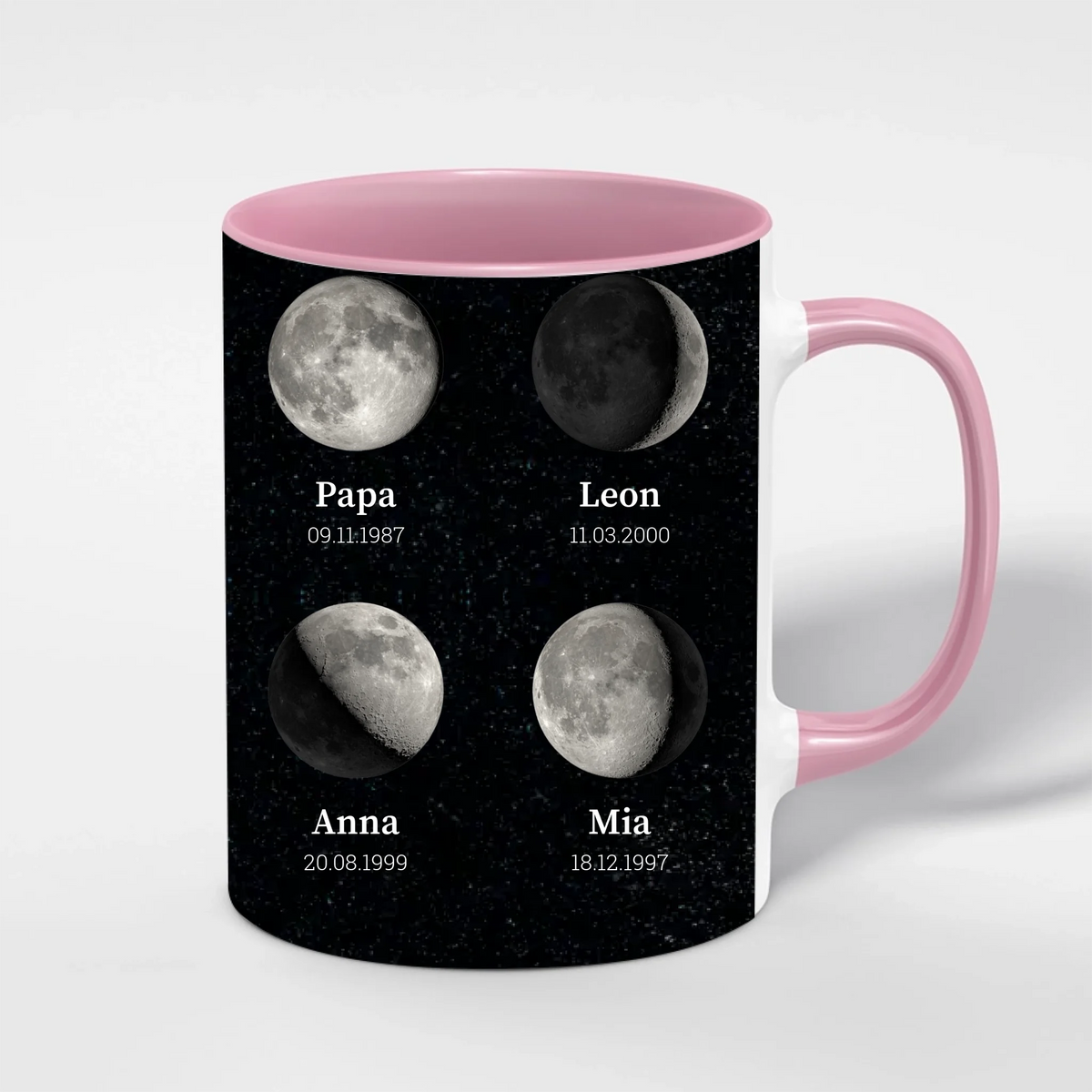 Mondphasen Tasse für Papa personalisiert – Innenfarbe Rosa