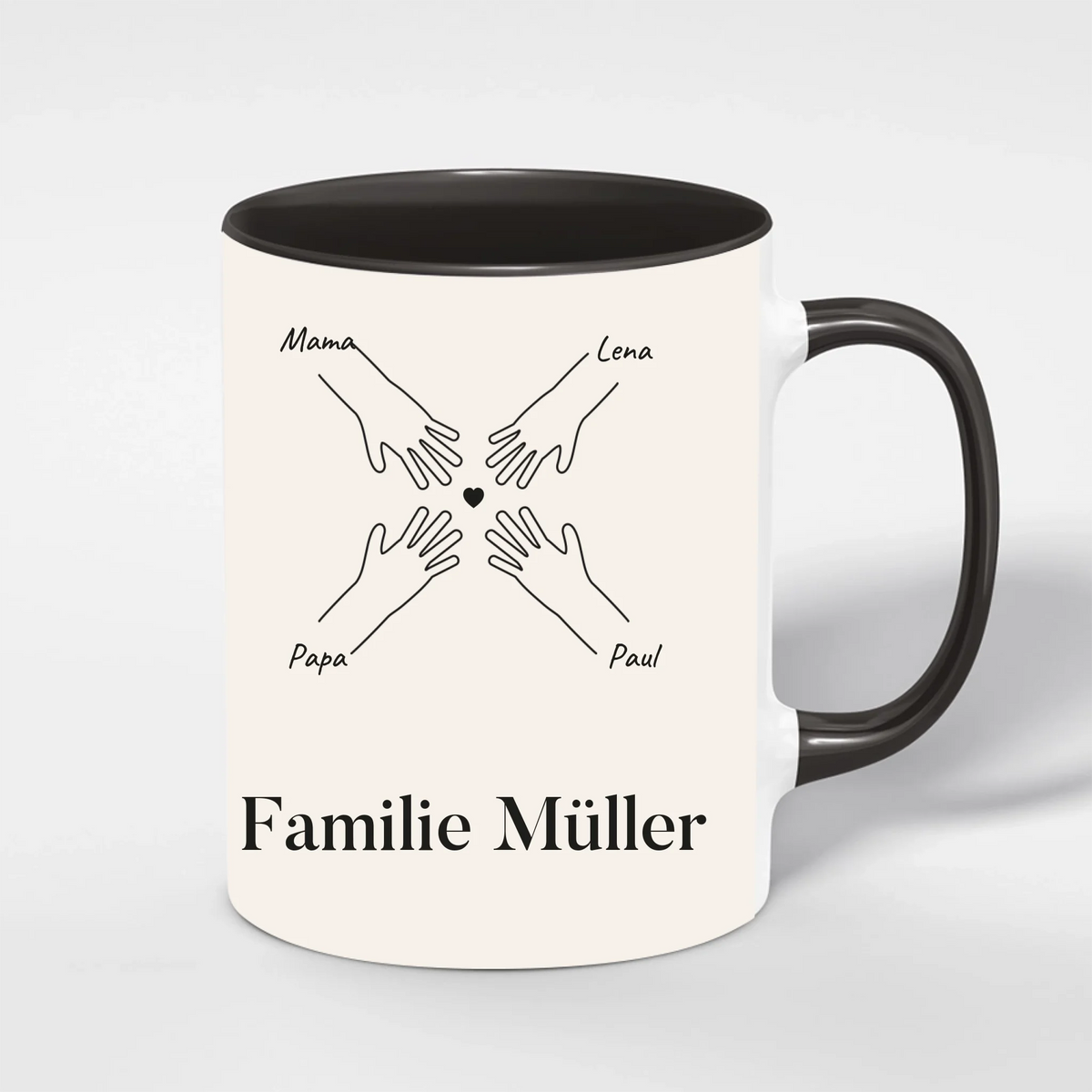 Familienhände Tasse personalisiert – Innenfarbe Schwarz