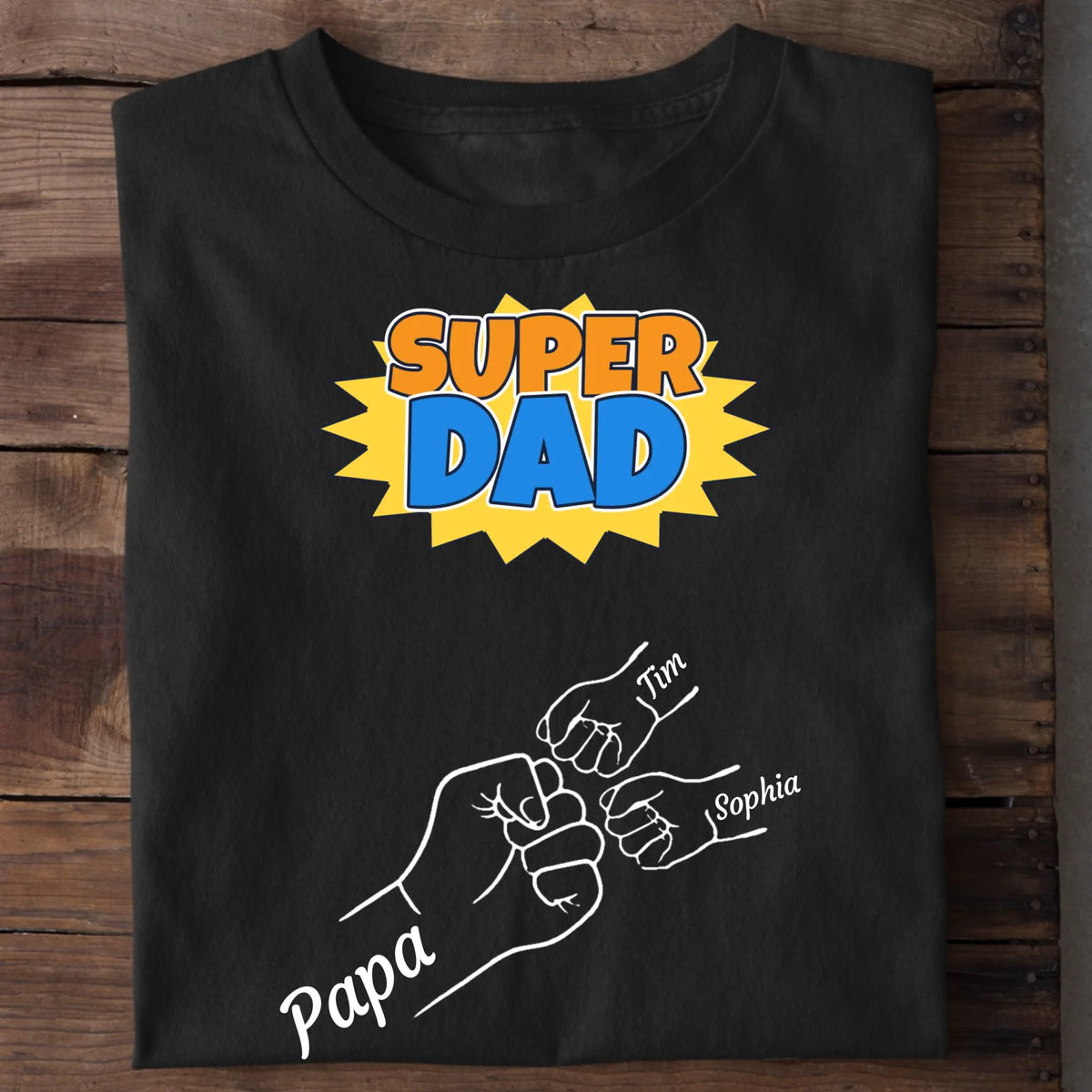 Papa T-Shirt Super Dad personalisiert – Shirt-Ansicht