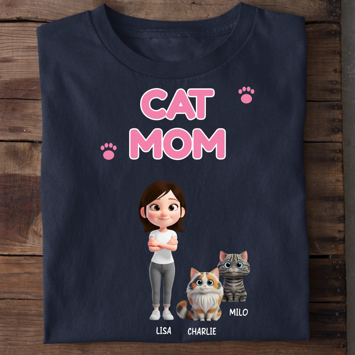Katzenmama T-Shirt Cat Mom personalisiert – Shirt-Ansicht in weiterer Farbe