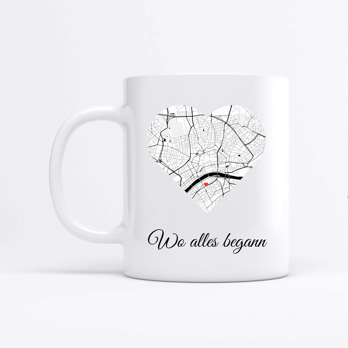 Wo alles begann Tasse – Detailansicht personalisierte Paar-Tasse