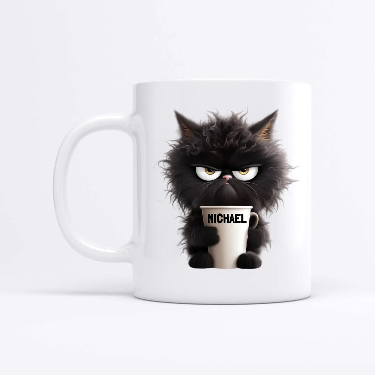 Morgenmuffel Katzentasse – Beispiel mit eigenem Katzenfoto personalisiert
