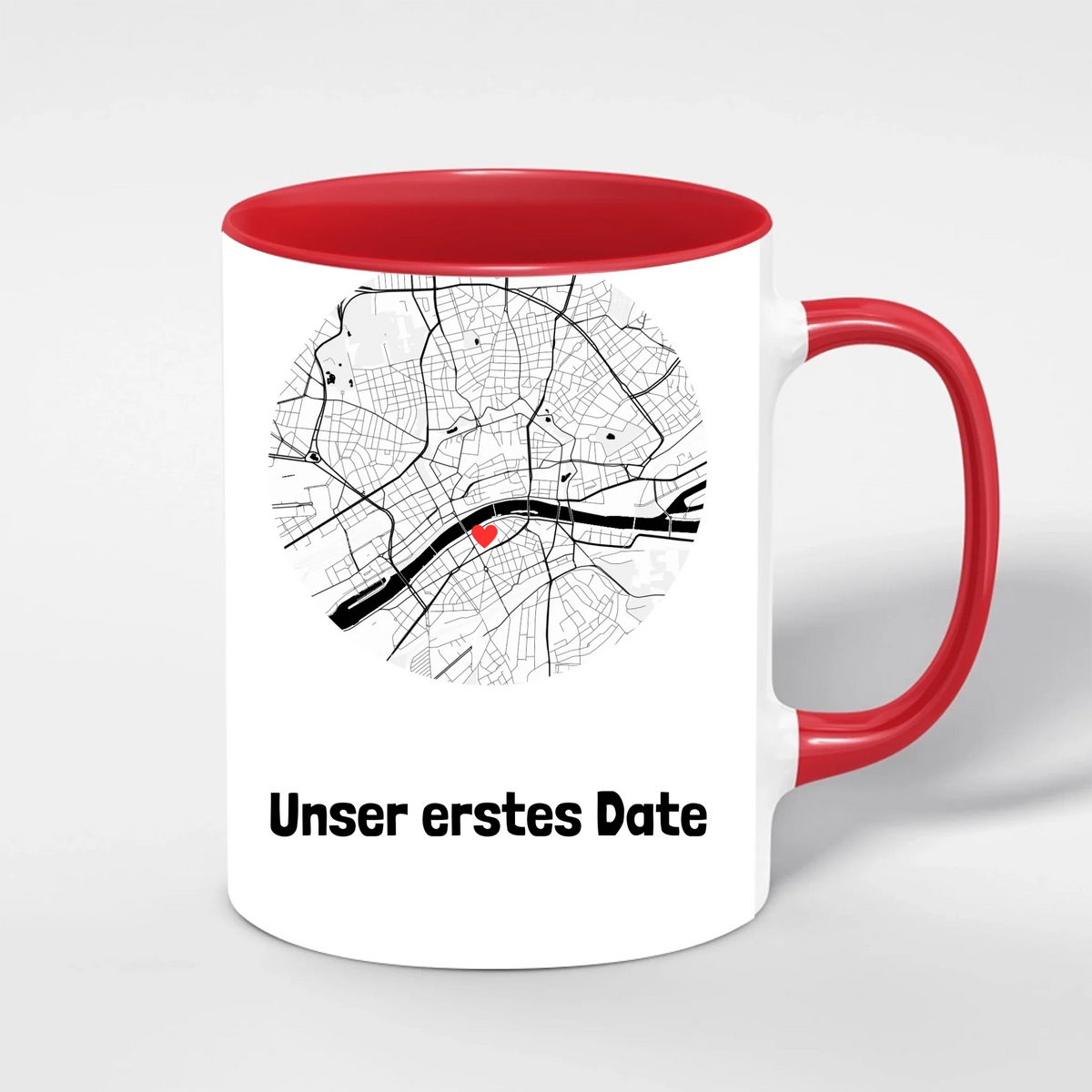 Unser erstes Date Tasse personalisiert – Innenfarbe Rot