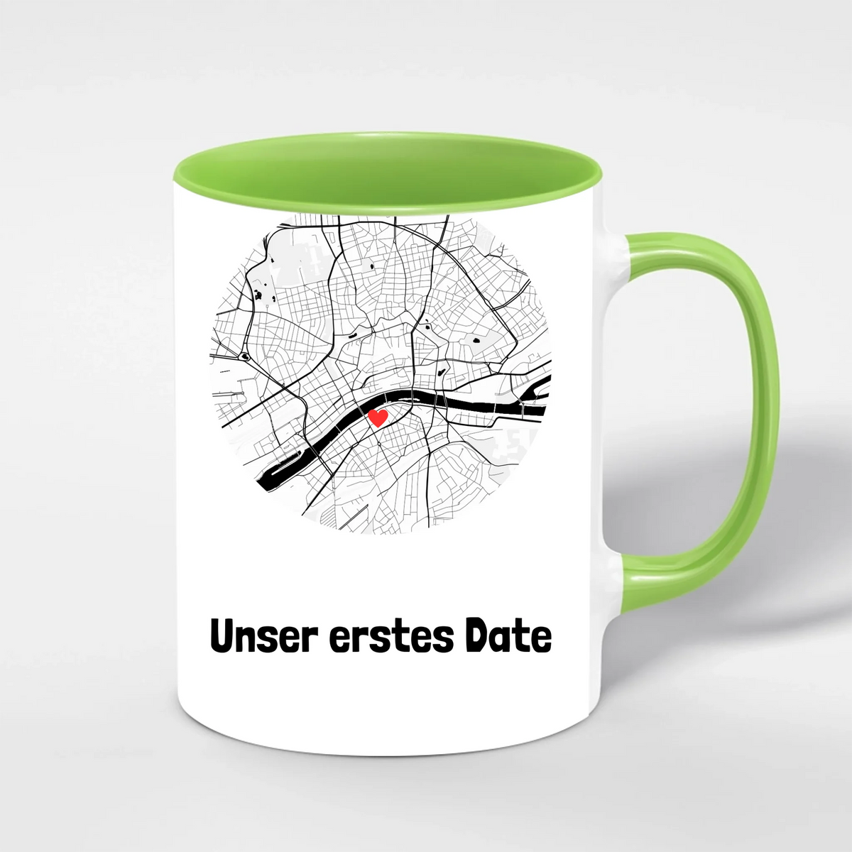 Unser erstes Date Tasse personalisiert – Innenfarbe Grün