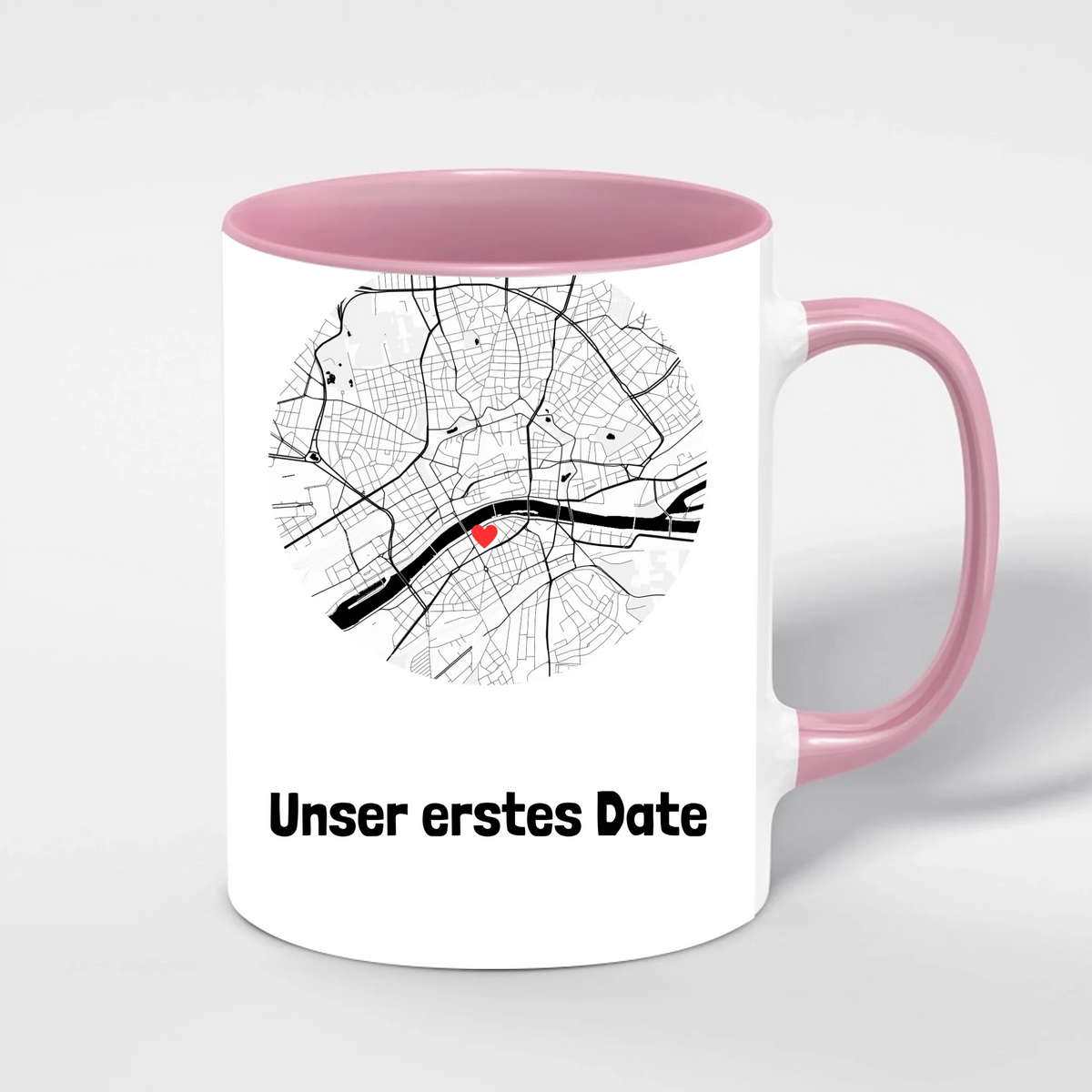 Unser erstes Date Tasse personalisiert – Innenfarbe Rosa