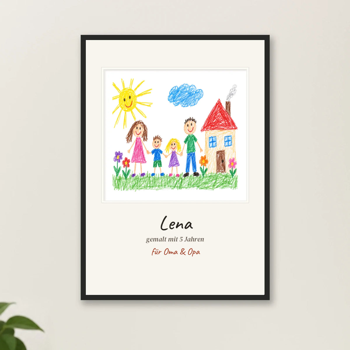 Kinderzeichnung-Poster mit Rahmen – Nahaufnahme im Hochformat