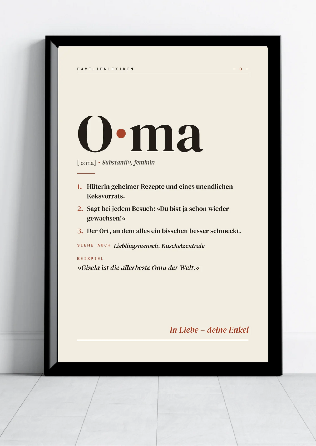 Oma Definition Poster personalisiert – Poster im schwarzen Rahmen