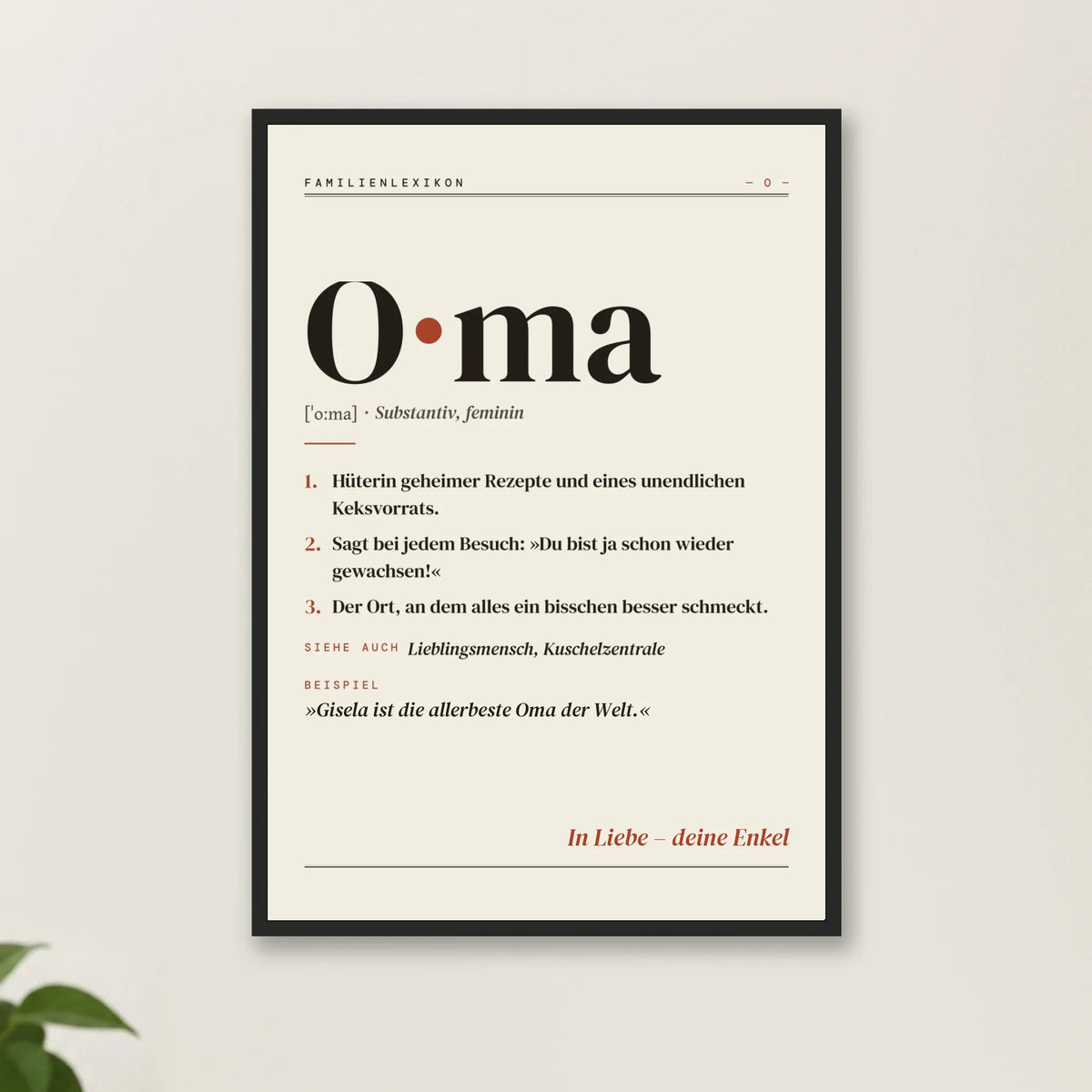 Oma Definition Poster mit Rahmen – Nahaufnahme
