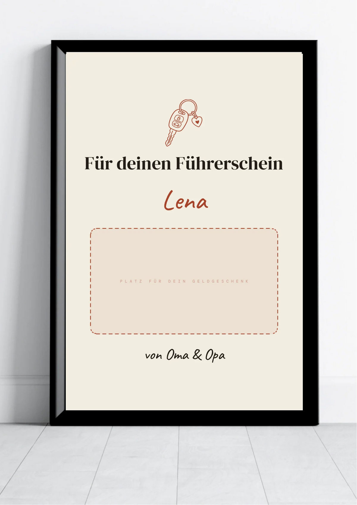 Geldgeschenk Poster personalisiert – Poster im schwarzen Rahmen