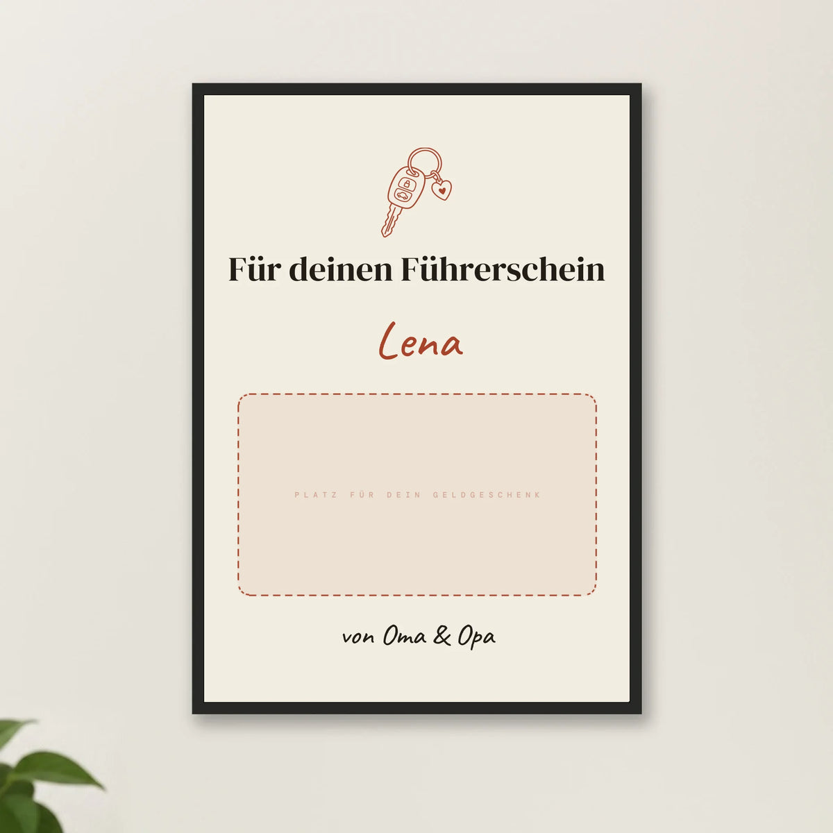 Geldgeschenk Poster mit Rahmen – Nahaufnahme