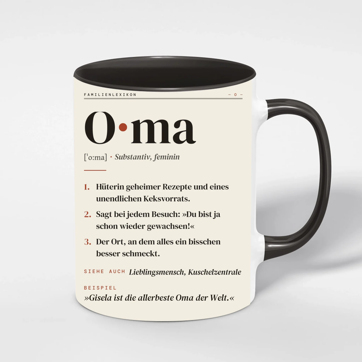 Oma Definition Tasse personalisiert mit Namen – Innenfarbe Schwarz
