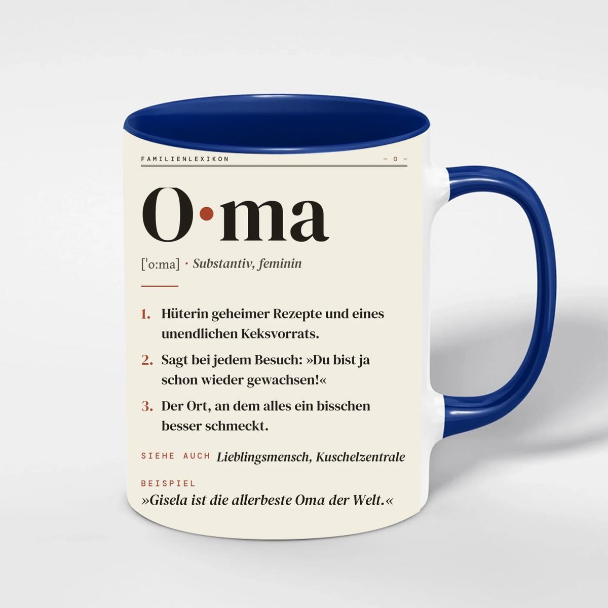 Oma Definition Tasse personalisiert mit Namen – Innenfarbe Blau