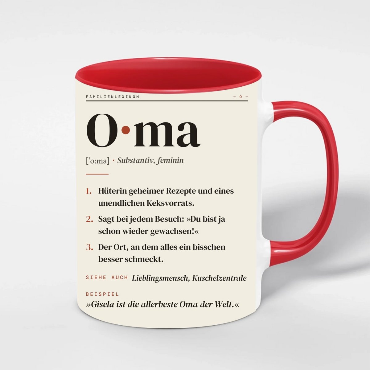 Oma Definition Tasse personalisiert mit Namen – Innenfarbe Rot