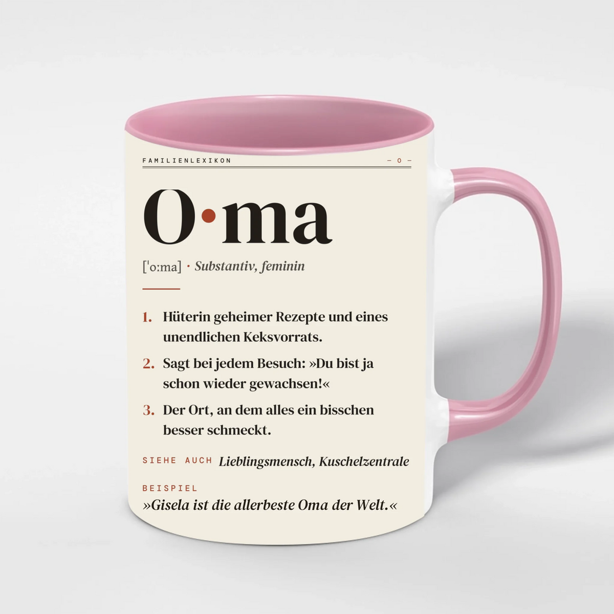 Oma Definition Tasse personalisiert mit Namen – Innenfarbe Rosa
