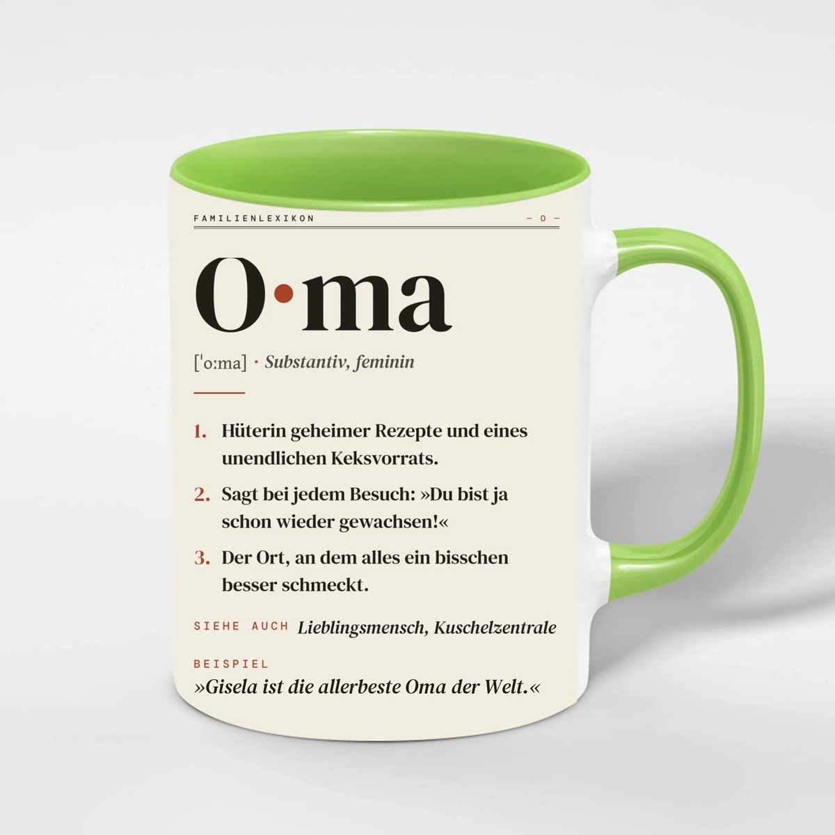 Oma Definition Tasse personalisiert mit Namen – Innenfarbe Grün