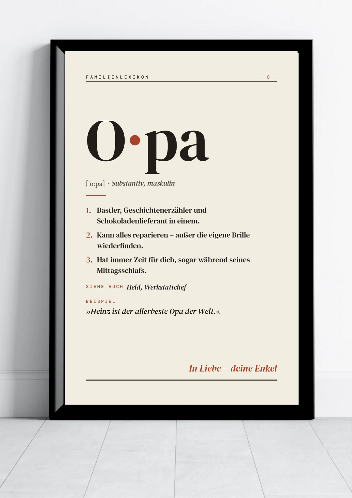 Opa Definition Poster personalisiert – Poster im schwarzen Rahmen