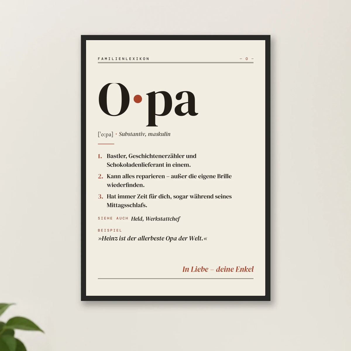 Opa Definition Poster mit Rahmen – Nahaufnahme