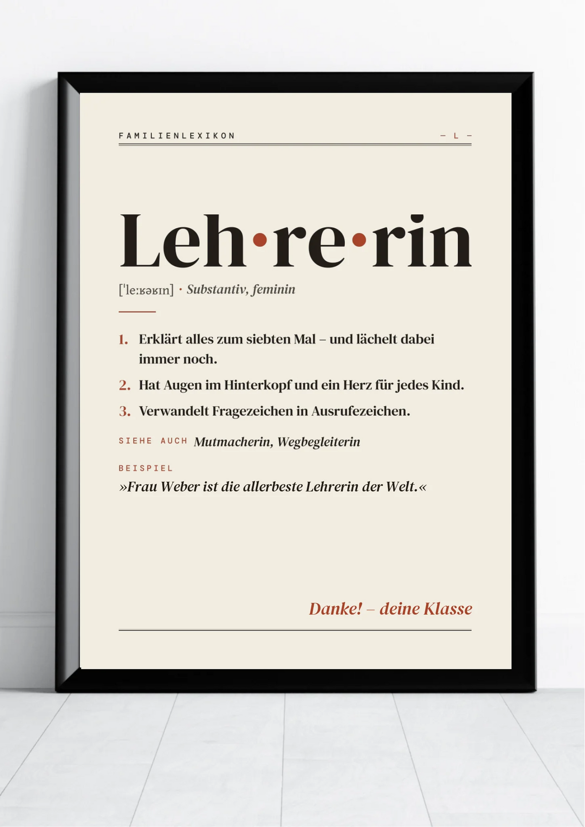 Lehrerin & Lehrer Definition Poster im Hochformat – Familienlexikon mit Namen und Widmung