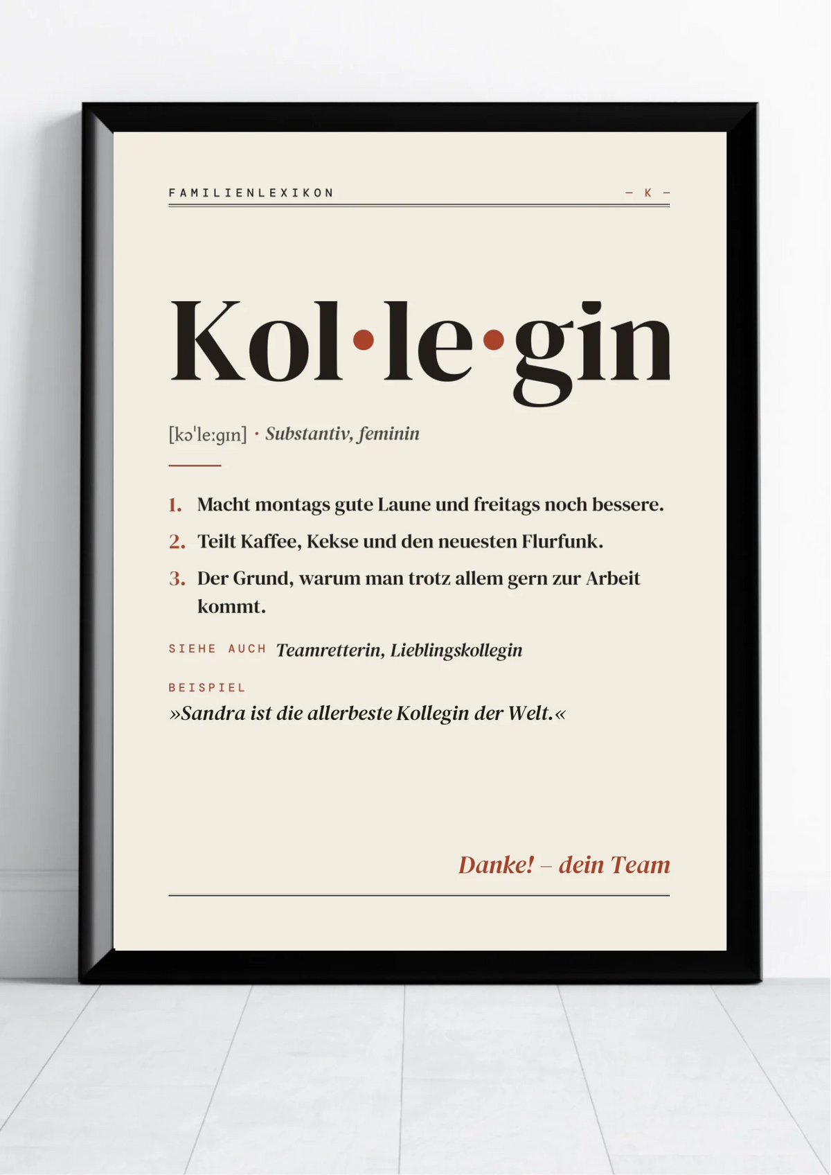 Kollegin & Kollege Definition Poster im Hochformat – Familienlexikon mit Namen und Widmung