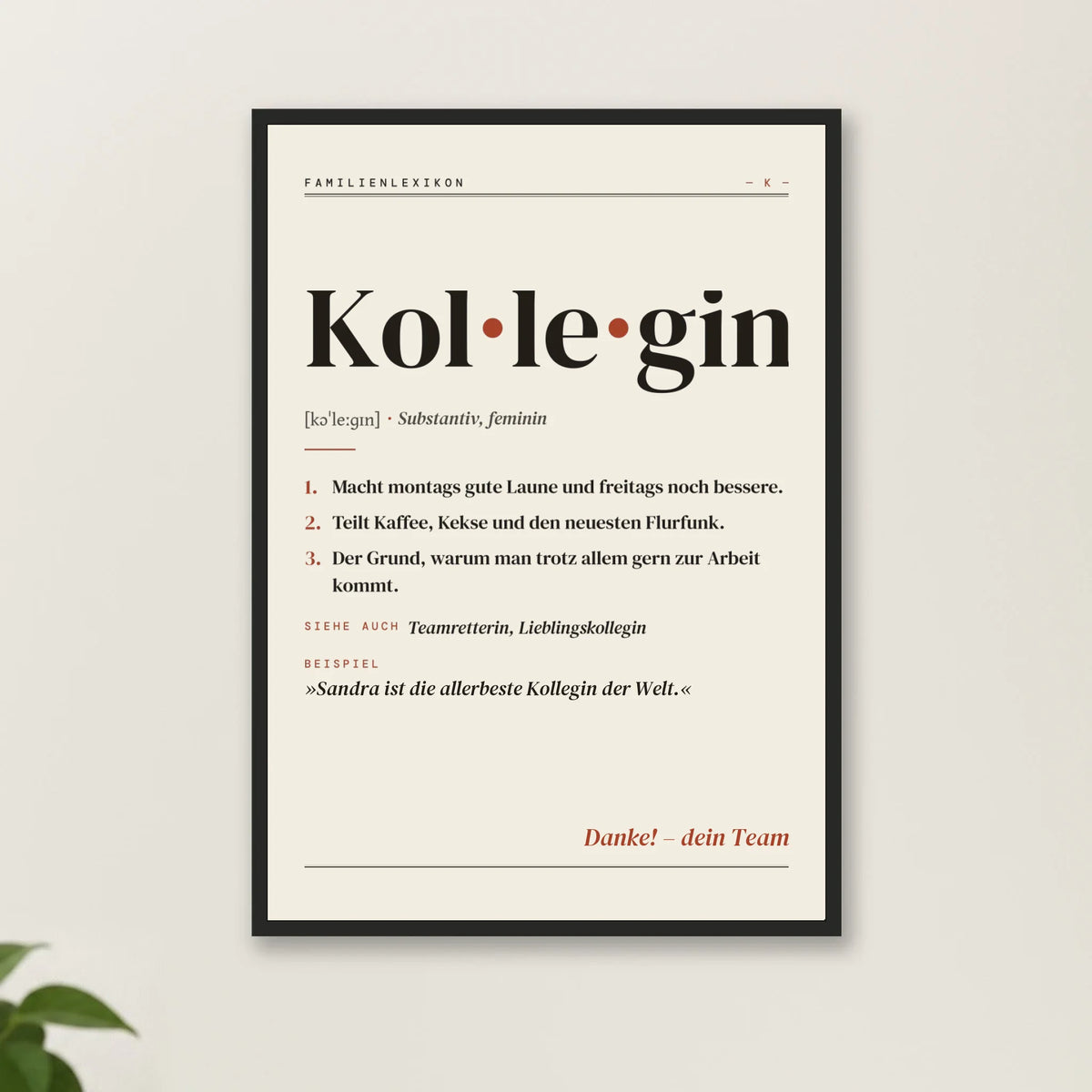 Kollegin & Kollege Definition Poster mit Rahmen – Nahaufnahme