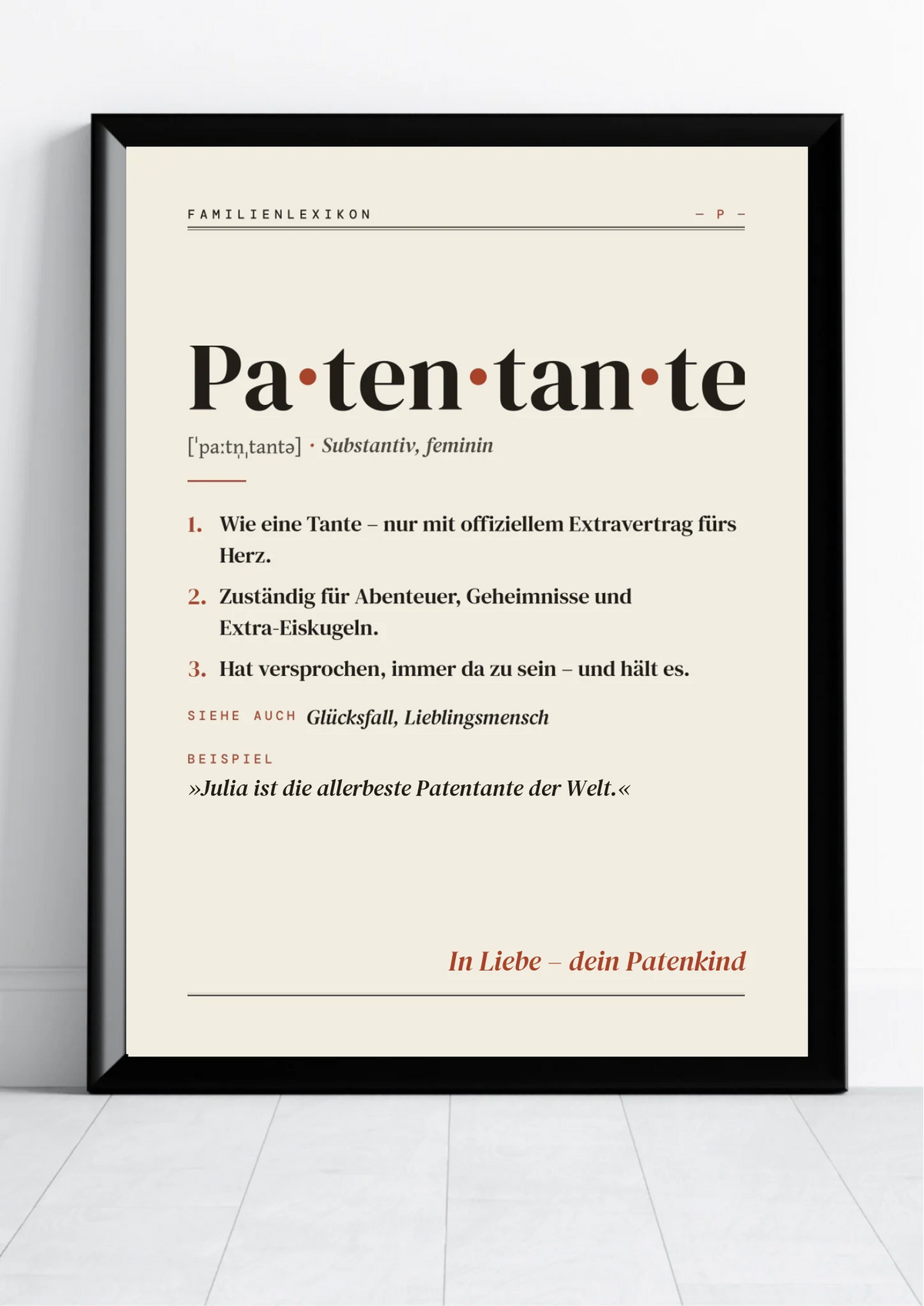 Patentante Definition Poster im Hochformat – Familienlexikon mit Namen und Widmung