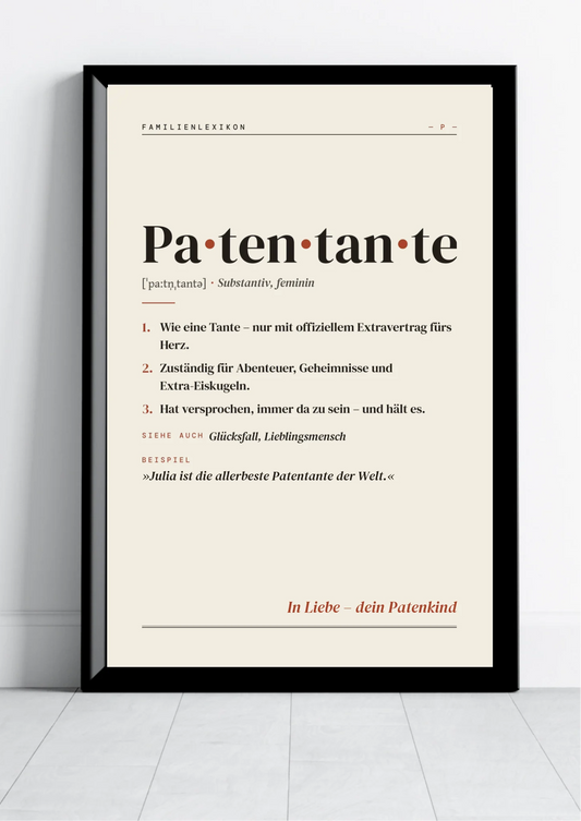 Patentante Definition Poster personalisiert – Poster im schwarzen Rahmen