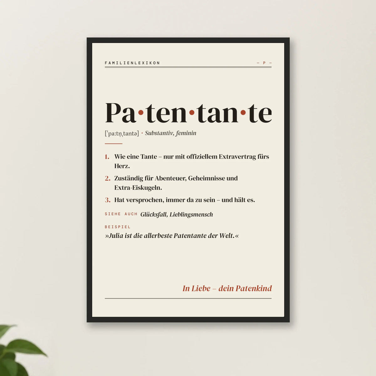 Patentante Definition Poster mit Rahmen – Nahaufnahme
