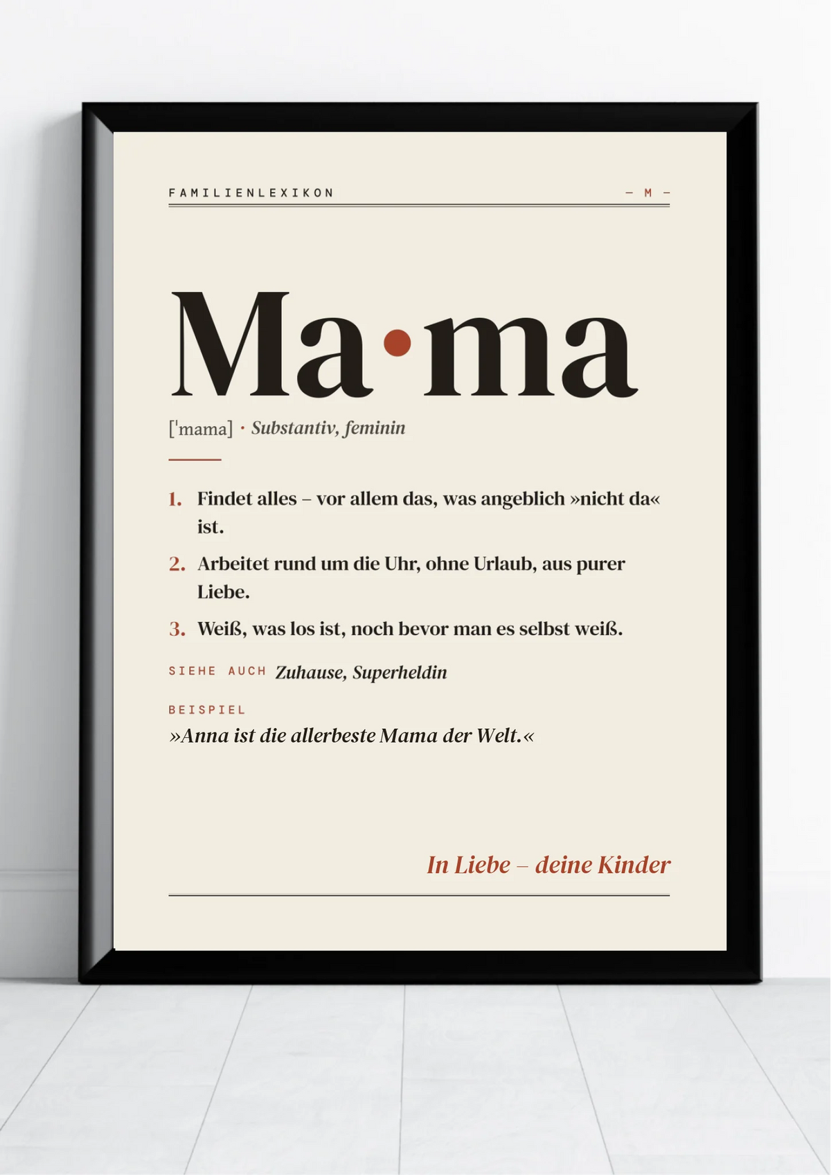 Mama Definition Poster im Hochformat – Familienlexikon mit Namen und Widmung