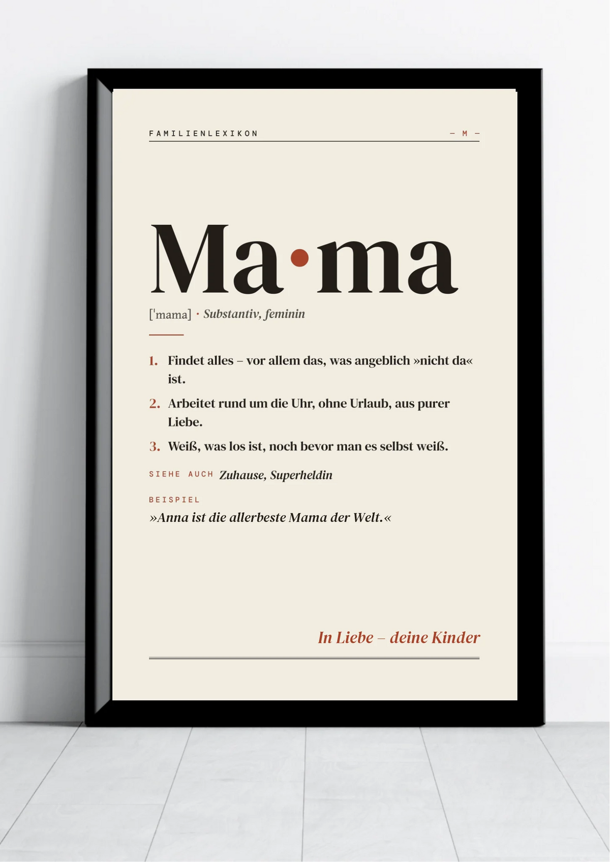 Mama Definition Poster personalisiert – Poster im schwarzen Rahmen