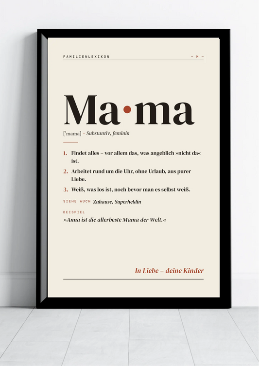Mama Definition Poster personalisiert – Poster im schwarzen Rahmen
