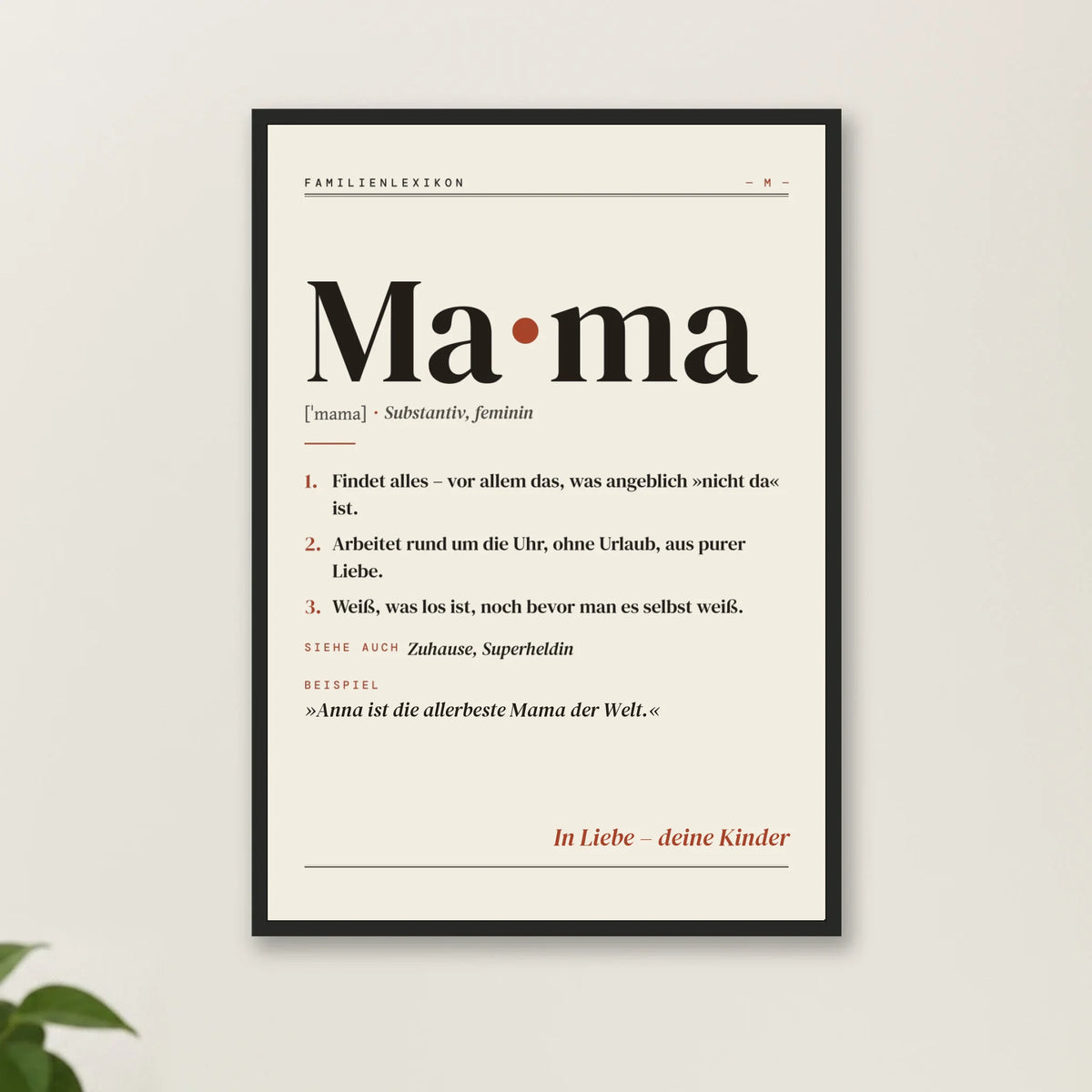 Mama Definition Poster mit Rahmen – Nahaufnahme