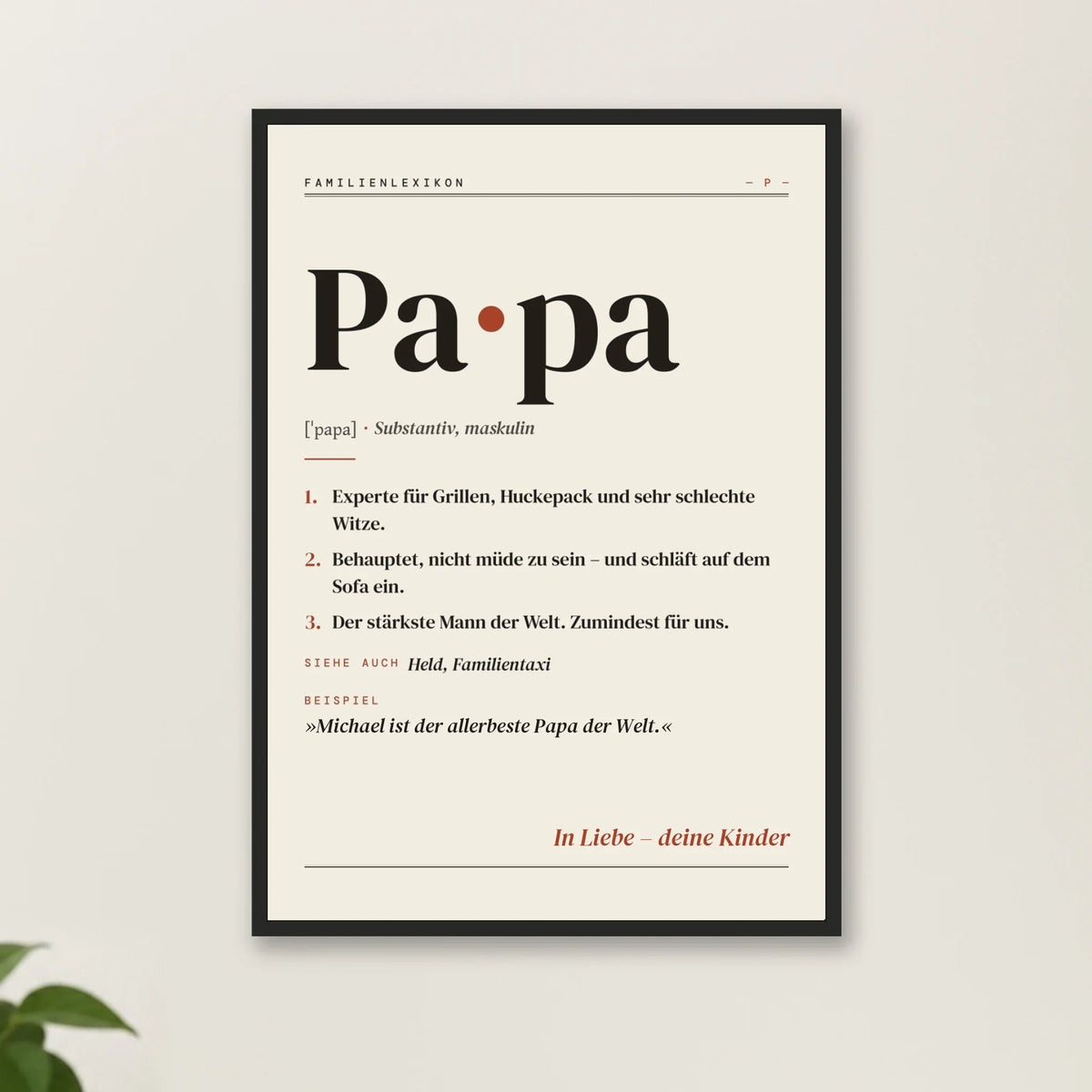 Papa Definition Poster mit Rahmen – Nahaufnahme
