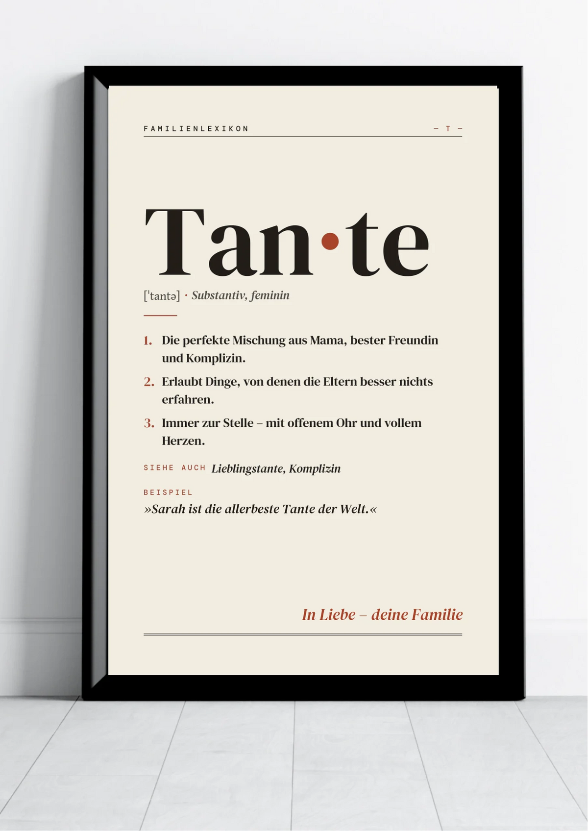 Tante Definition Poster personalisiert – Poster im schwarzen Rahmen