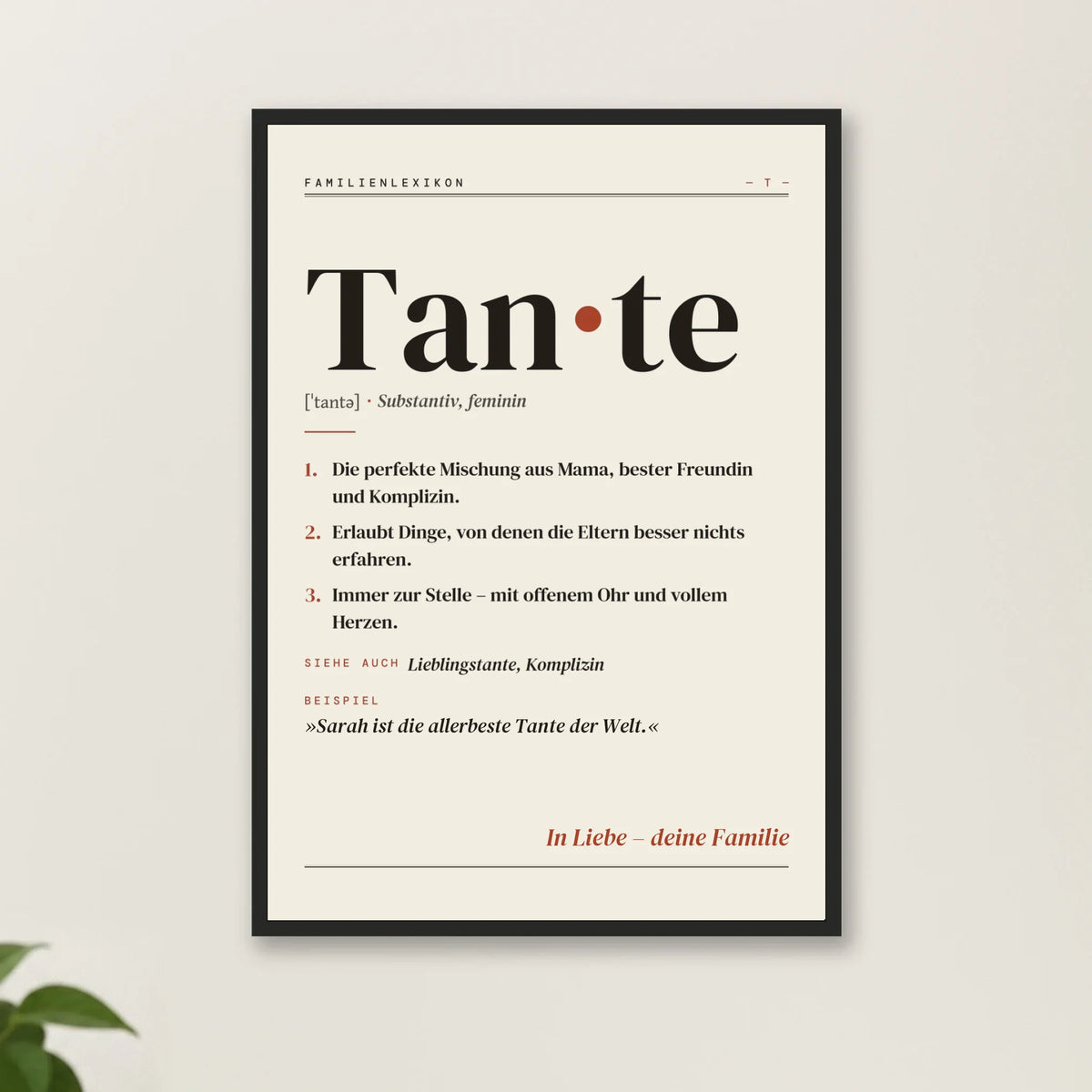 Tante Definition Poster mit Rahmen – Nahaufnahme
