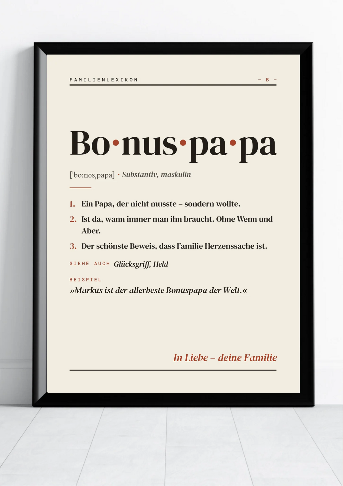 Bonuspapa Definition Poster im Hochformat – Familienlexikon mit Namen und Widmung