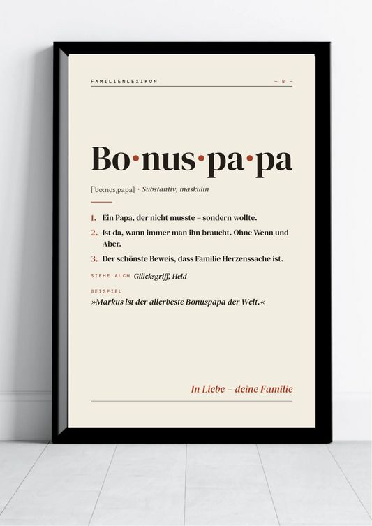 Bonuspapa Definition Poster personalisiert – Poster im schwarzen Rahmen